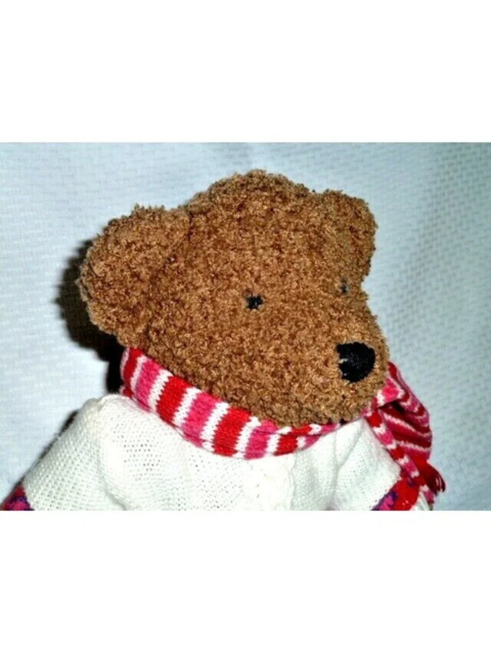 GYMBOREE TEDDY BEAR Plush Toy Brown White sweater red heart stripe scarf 13